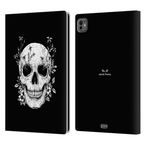 Episodic Drawing Mix Illustrations Floral Skull Leather Book Wallet Case Cover For Apple iPad Pro 11 M4/M5 2024/2025