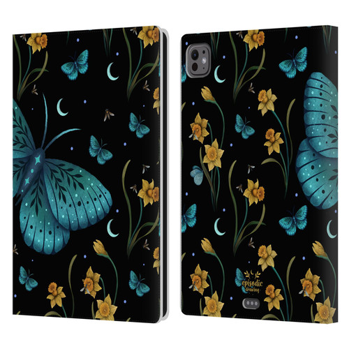Episodic Drawing Moth Patterns Daffodil Flowers Leather Book Wallet Case Cover For Apple iPad Pro 11 M4/M5 2024/2025