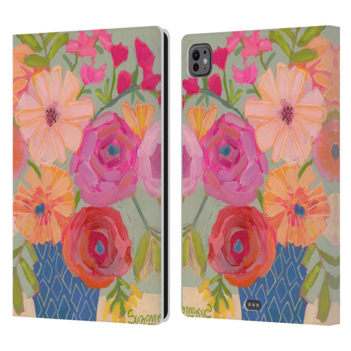 Suzanne Allard Floral Graphics Blue Diamond Leather Book Wallet Case Cover For Apple iPad Pro 11 M4/M5 2024/2025
