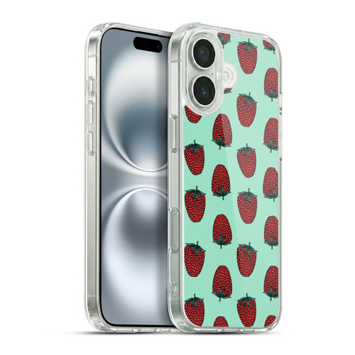 Andrea Lauren Design Food Pattern Strawberry Soft Gel Case for Apple iPhone 16 Plus & MagSafe