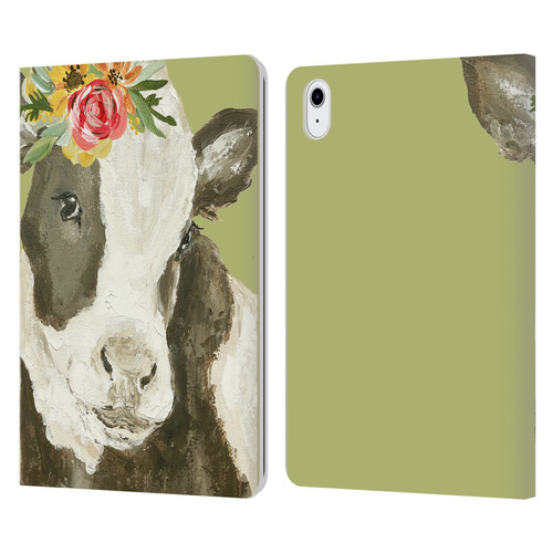Haley Bush Floral Painting Holstein Cow Leather Book Wallet Case Cover For Apple iPad Air 11 2020/2022/2024/2025