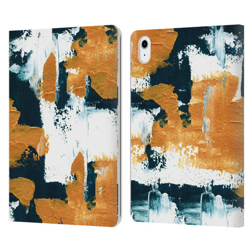 Haley Bush Pattern Painting Abstract Navy Gold White Leather Book Wallet Case Cover For Apple iPad Air 11 2020/2022/2024/2025
