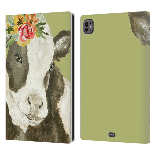 Haley Bush Floral Painting Holstein Cow Leather Book Wallet Case Cover For Apple iPad Pro 11 M4/M5 2024/2025