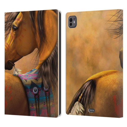 Laurie Prindle Western Stallion Kiowa Gold Leather Book Wallet Case Cover For Apple iPad Pro 11 M4/M5 2024/2025