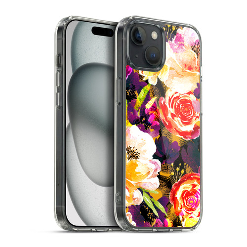 Anis Illustration Flowers Purple Soft Gel Case for Apple iPhone 15 Plus & MagSafe
