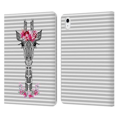Monika Strigel Flower Giraffe And Stripes Grey Leather Book Wallet Case Cover For Apple iPad Air 11 2020/2022/2024/2025/2026