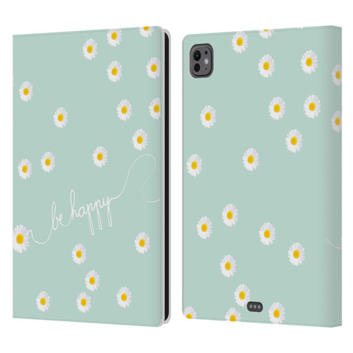 Monika Strigel Happy Daisy Mint Leather Book Wallet Case Cover For Apple iPad Pro 11 M4/M5 2024/2025