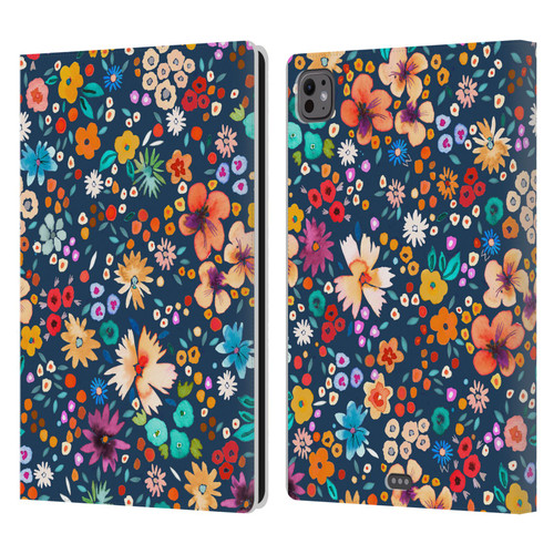 Ninola Colourful Prints Blue Floral Leather Book Wallet Case Cover For Apple iPad Pro 11 M4/M5 2024/2025