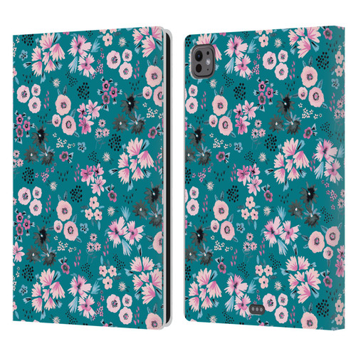 Ninola Floral Patterns Little Dark Turquoise Leather Book Wallet Case Cover For Apple iPad Pro 11 M4/M5 2024/2025