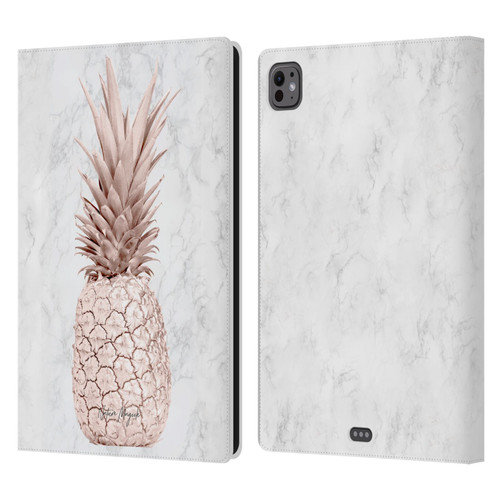 Nature Magick Rose Gold Pineapple On Marble Rose Gold Leather Book Wallet Case Cover For Apple iPad Pro 11 M4/M5 2024/2025