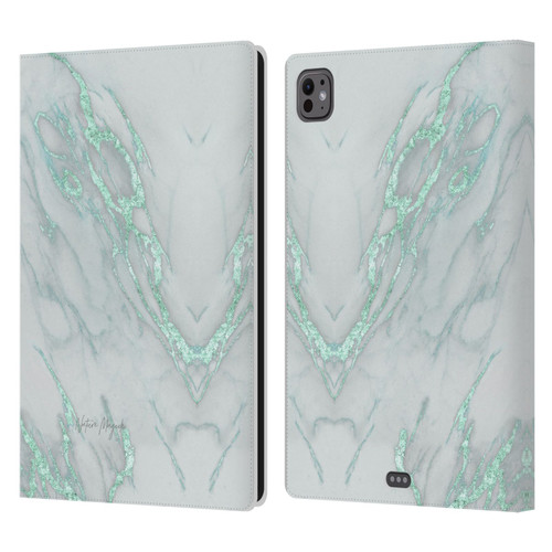 Nature Magick Marble Metallics Teal Leather Book Wallet Case Cover For Apple iPad Pro 11 M4/M5 2024/2025