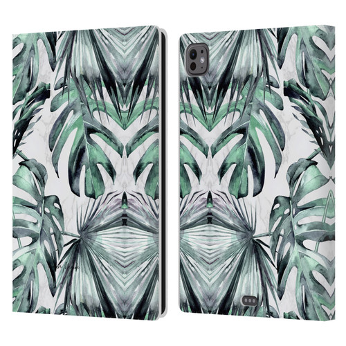 Nature Magick Tropical Palm Leaves On Marble Turquoise Green Island Leather Book Wallet Case Cover For Apple iPad Pro 11 M4/M5 2024/2025