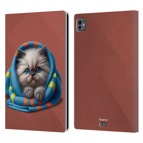 P.D. Moreno Play Cat Artwork Blue Towel Leather Book Wallet Case Cover For Apple iPad Pro 11 M4/M5 2024/2025