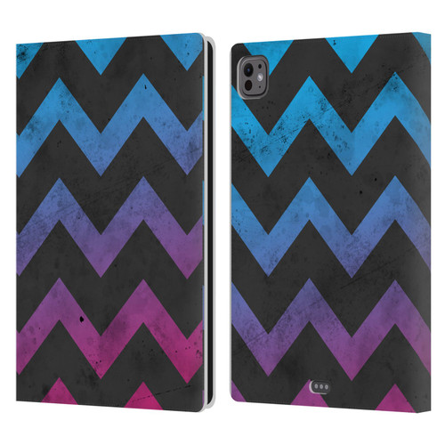 PLdesign Geometric Patterns Blue Pink Ombre Vintage Leather Book Wallet Case Cover For Apple iPad Pro 11 M4/M5 2024/2025