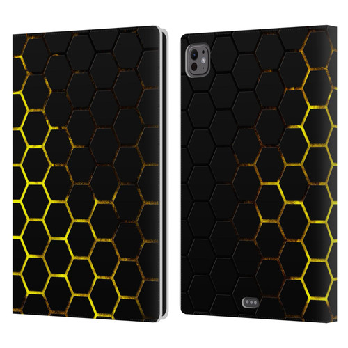 PLdesign Geometric Patterns Honeycomb Yellow Leather Book Wallet Case Cover For Apple iPad Pro 11 M4/M5 2024/2025