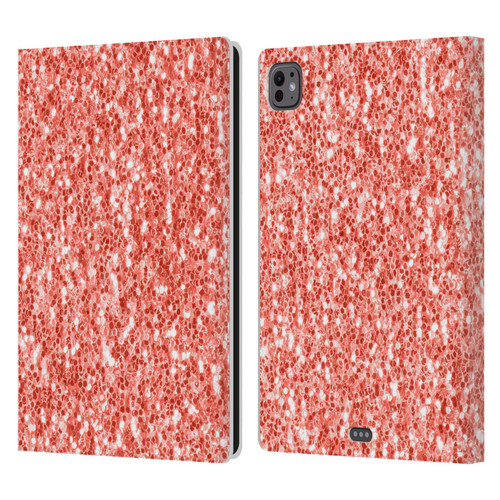 PLdesign Sparkly Coral Coral Sparkle Leather Book Wallet Case Cover For Apple iPad Pro 11 M4/M5 2024/2025