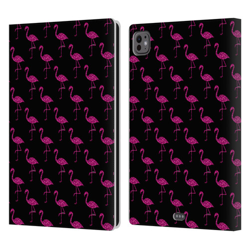 PLdesign Sparkly Flamingo Pink Pattern On Black Leather Book Wallet Case Cover For Apple iPad Pro 11 M4/M5 2024/2025