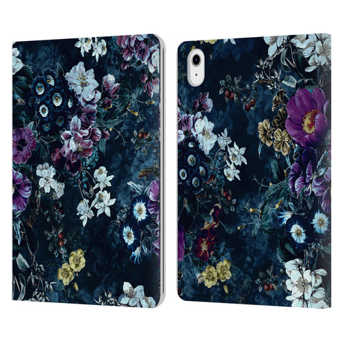 Riza Peker Night Floral Purple Flowers Leather Book Wallet Case Cover For Apple iPad Air 11 2020/2022/2024/2025