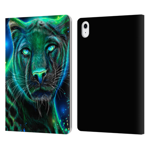 Sheena Pike Big Cats Neon Blue Green Panther Leather Book Wallet Case Cover For Apple iPad Air 11 2020/2022/2024/2025