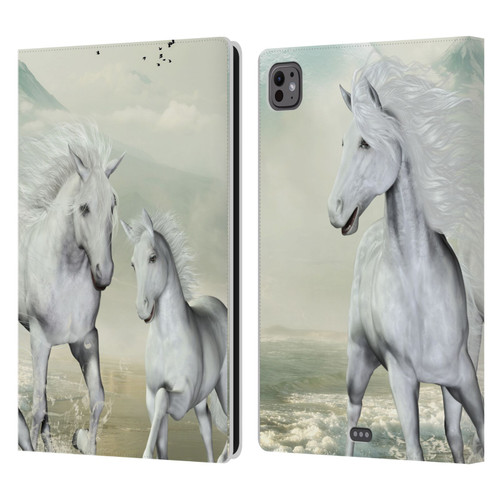 Simone Gatterwe Horses White On The Beach Leather Book Wallet Case Cover For Apple iPad Pro 11 M4/M5 2024/2025