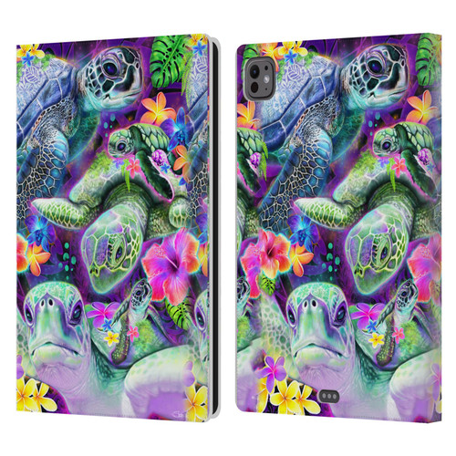 Sheena Pike Animals Daydream Sea Turtles & Flowers Leather Book Wallet Case Cover For Apple iPad Pro 11 M4/M5 2024/2025