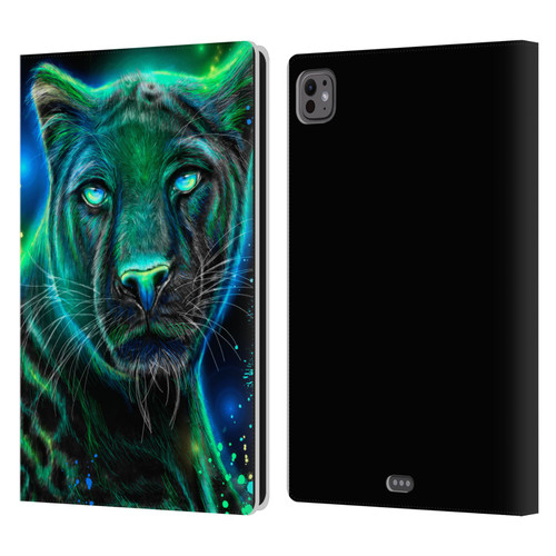 Sheena Pike Big Cats Neon Blue Green Panther Leather Book Wallet Case Cover For Apple iPad Pro 11 M4/M5 2024/2025