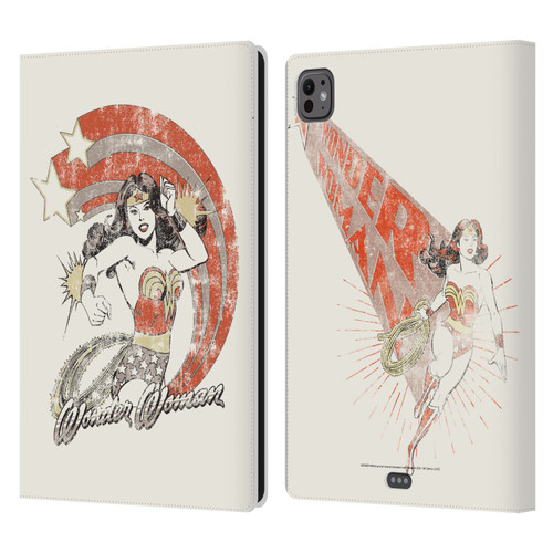 Wonder Woman DC Comics Vintage Art Distressed Leather Book Wallet Case Cover For Apple iPad Pro 11 M4/M5 2024/2025