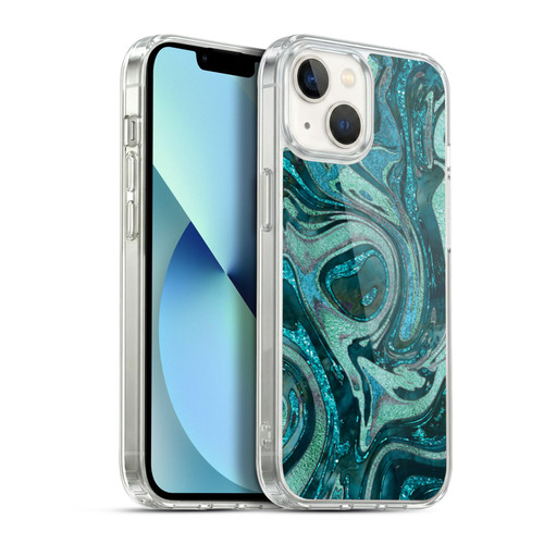 LebensArt Geo Liquid Marble Midnight Green Soft Gel Case for Apple iPhone 13