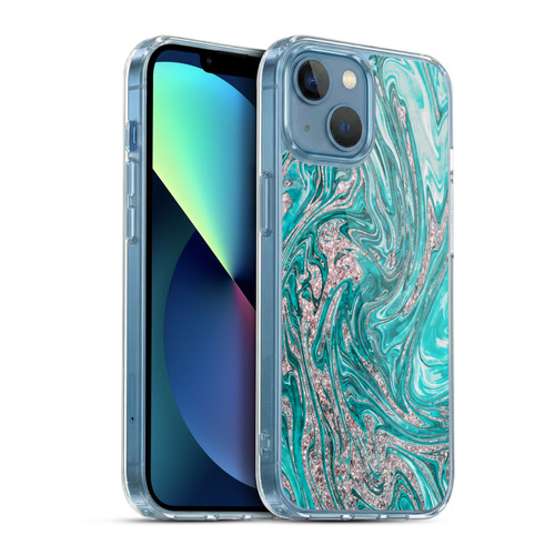 LebensArt Geo Liquid Marble Glamour Teal Soft Gel Case for Apple iPhone 13 Mini & MagSafe