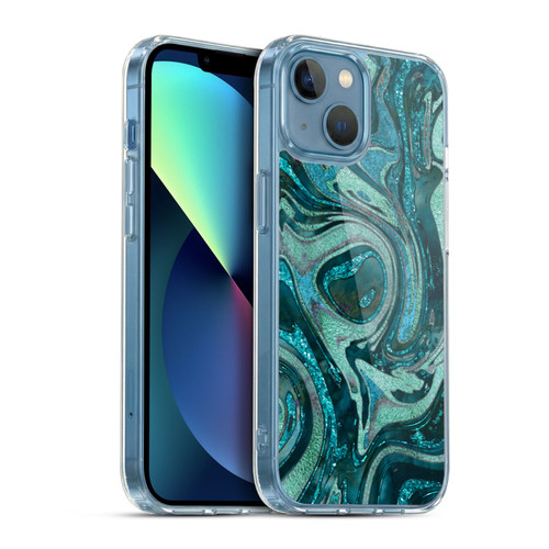 LebensArt Geo Liquid Marble Midnight Green Soft Gel Case for Apple iPhone 13 Mini & MagSafe