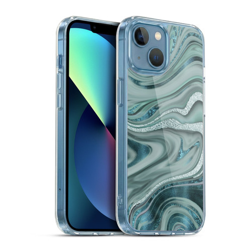 LebensArt Geo Liquid Marble Sea Foam Green Soft Gel Case for Apple iPhone 13 Mini & MagSafe