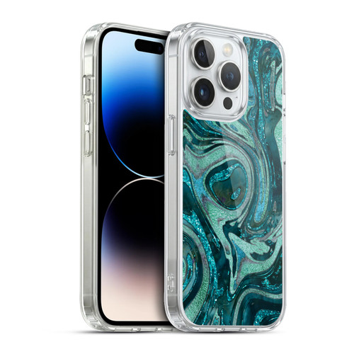 LebensArt Geo Liquid Marble Midnight Green Soft Gel Case for Apple iPhone 13 Pro & MagSafe