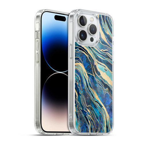 LebensArt Geo Liquid Marble Shimmer Blue Soft Gel Case for Apple iPhone 14 Pro Max & MagSafe