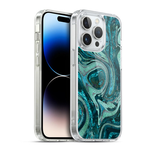 LebensArt Geo Liquid Marble Midnight Green Soft Gel Case for Apple iPhone 14 Pro & MagSafe