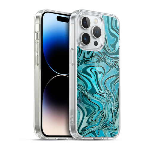 LebensArt Geo Liquid Marble Turquoise Soft Gel Case for Apple iPhone 14 Pro & MagSafe