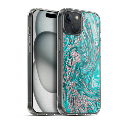 LebensArt Geo Liquid Marble Glamour Teal Soft Gel Case for Apple iPhone 15 Plus & MagSafe