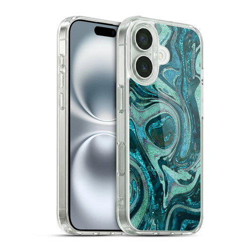 LebensArt Geo Liquid Marble Midnight Green Soft Gel Case for Apple iPhone 16 & MagSafe