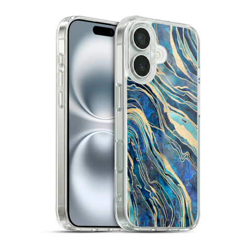 LebensArt Geo Liquid Marble Shimmer Blue Soft Gel Case for Apple iPhone 16 & MagSafe