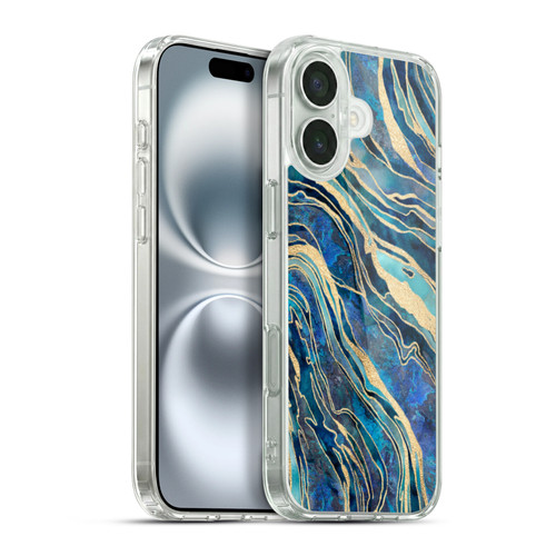 LebensArt Geo Liquid Marble Shimmer Blue Soft Gel Case for Apple iPhone 16 Plus & MagSafe