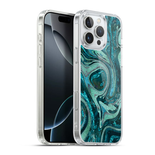 LebensArt Geo Liquid Marble Midnight Green Soft Gel Case for Apple iPhone 16 Pro Max & MagSafe