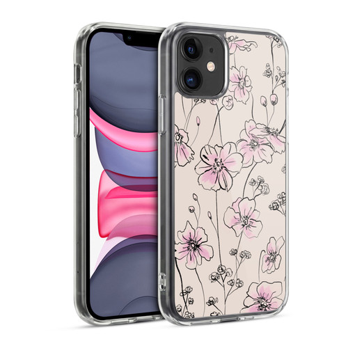 Anis Illustration Floral Pattern Wild Roses Beige Pink Soft Gel Case for Apple iPhone 11