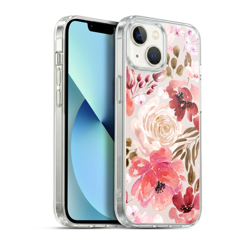 Anis Illustration Floral Pattern Light Red Soft Gel Case for Apple iPhone 13