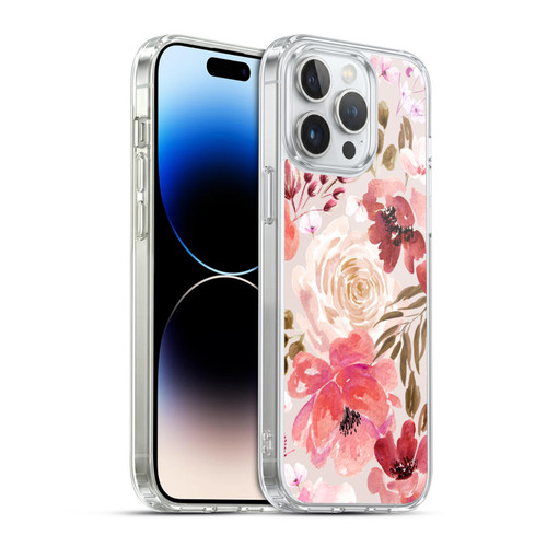Anis Illustration Floral Pattern Light Red Soft Gel Case for Apple iPhone 14 Pro Max & MagSafe