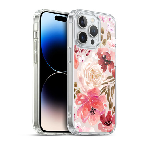 Anis Illustration Floral Pattern Light Red Soft Gel Case for Apple iPhone 14 Pro & MagSafe