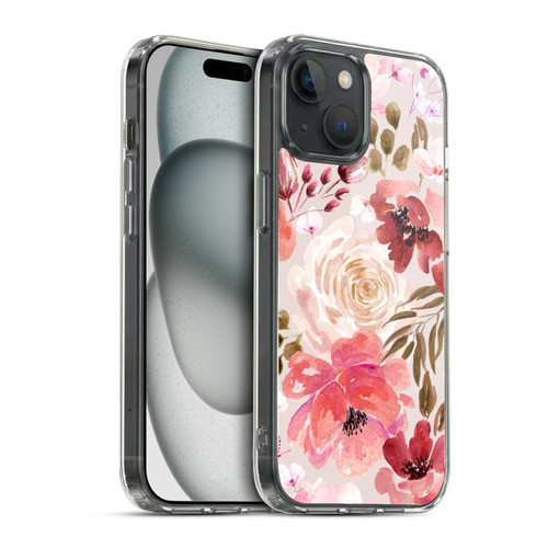 Anis Illustration Floral Pattern Light Red Soft Gel Case for Apple iPhone 15 & MagSafe