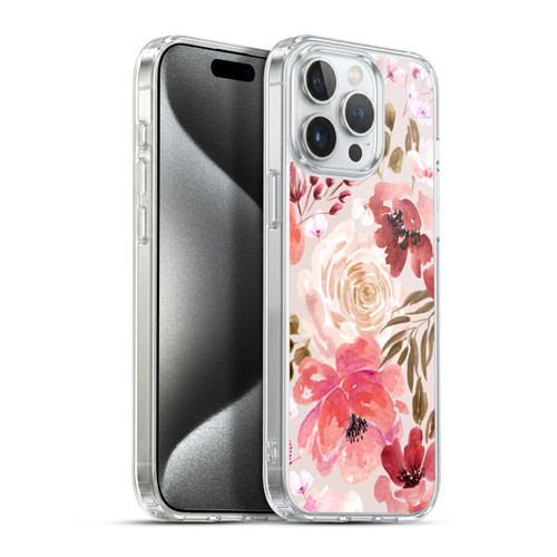 Anis Illustration Floral Pattern Light Red Soft Gel Case for Apple iPhone 15 Pro Max & MagSafe