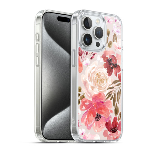 Anis Illustration Floral Pattern Light Red Soft Gel Case for Apple iPhone 15 Pro & MagSafe