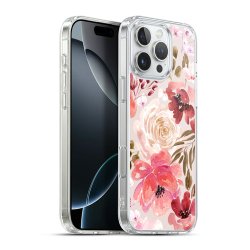 Anis Illustration Floral Pattern Light Red Soft Gel Case for Apple iPhone 16 Pro Max & MagSafe