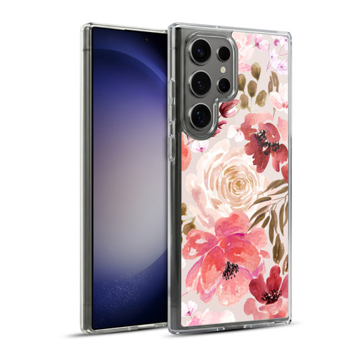 Anis Illustration Floral Pattern Light Red Soft Gel Case for Samsung Galaxy S23 Ultra 5G & MagSafe