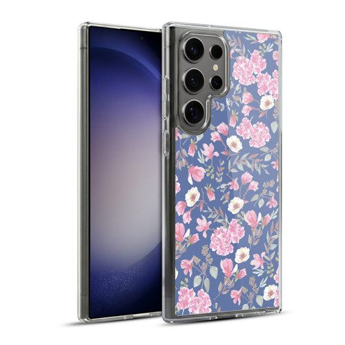 Anis Illustration Floral Pattern Romantic Blue Pink Soft Gel Case for Samsung Galaxy S23 Ultra 5G & MagSafe